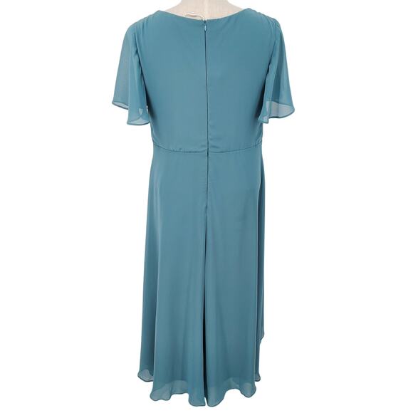 Ever-Pretty Womens Size 14 Blue V Neck Flutter Sleeve Pleated Hi-Lo Dress New - Picture 3 of 9